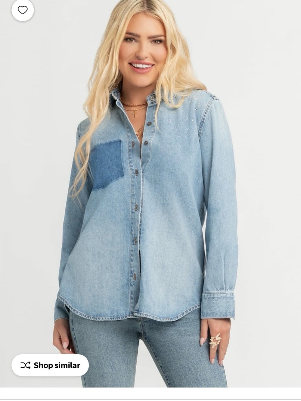 Jessica Simpson Embellished Two-Tone Denim Shirt – Size M